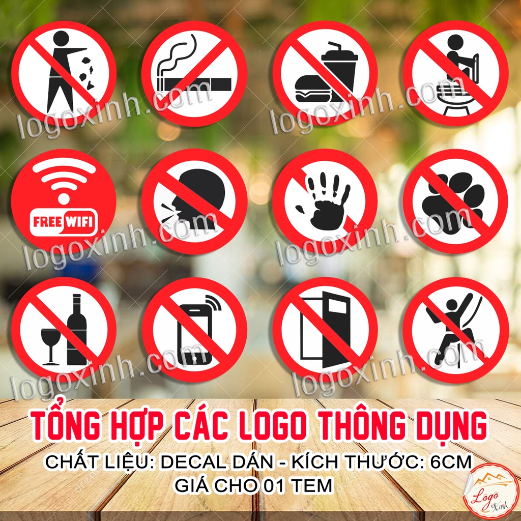 TỔNG HỢP BỘ LOGO THÔNG DỤNG DẠNG ICON DÁN KÍNH, DÁN ĐỒ VẬT NHỎ, KHÔNG HÚT THUOC, CẤM VÀO, CẤM THÚ NUÔI, KHÔNG LÀM ỒN-6CM