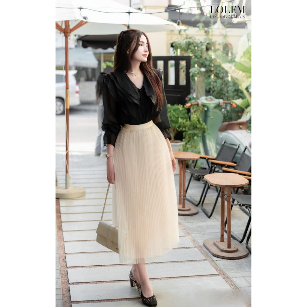 Chân váy xếp ly dài LOLEM CVX374 form xòe freesize chất lưới nhũ thoáng mát