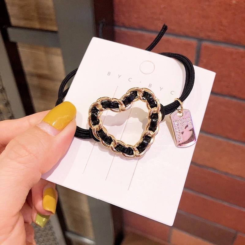 Dây Cột Tóc Co Giãn Đính Hạt Hình Trái Tim/Vuông/Tròn Dành Cho Nữ