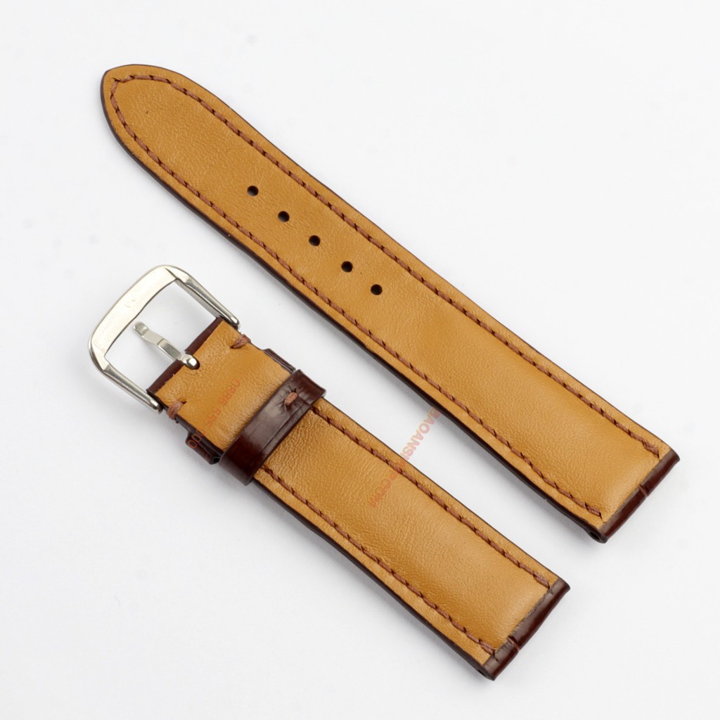 Dây đồng hồ da Cá Sấu nhập khẩu khâu tay màu nâu Size 20/18mm tặng kèm khóa, tool tháo, chốt