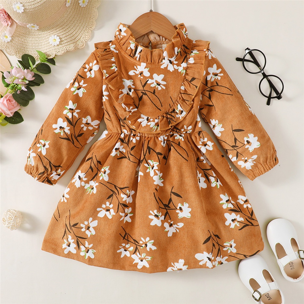 Đầm MIKRDOO cổ Peter Pan tay dài in họa tiết hoa dành cho bé gái từ 1-6 tuổi