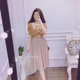 (HÀNG KÈM ẢNH THẬT) SET ÁO TAY PHỒNG KÈM CHÂN VÁY DẬP LY