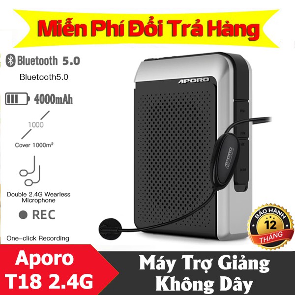 Máy Trợ Giảng Không Dây Aporo T18 Công Suất Lớn 30W Cho Phòng 100M - Có Bluetooth 5.0 Cao Cấp Version 2021
