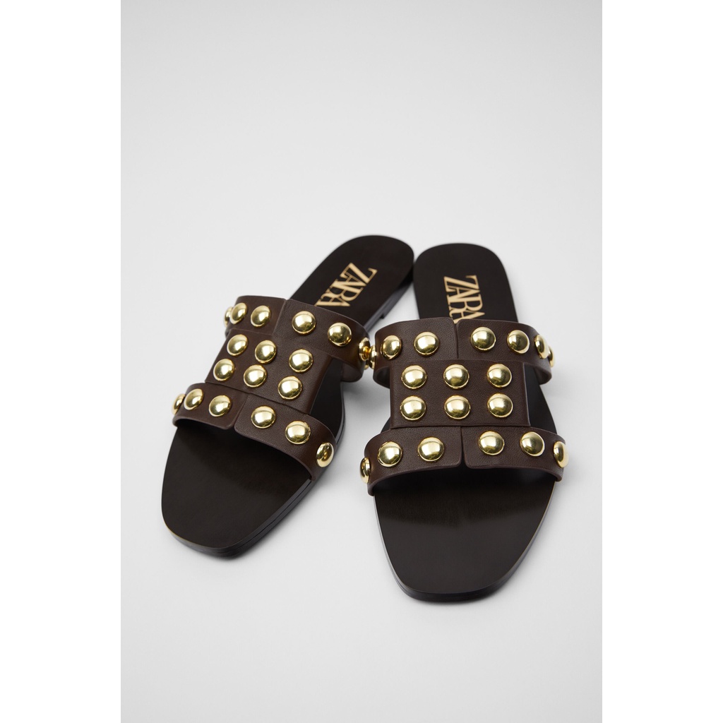 Dép da thật họa tiết đinh tán - size 36 - Zara authentic