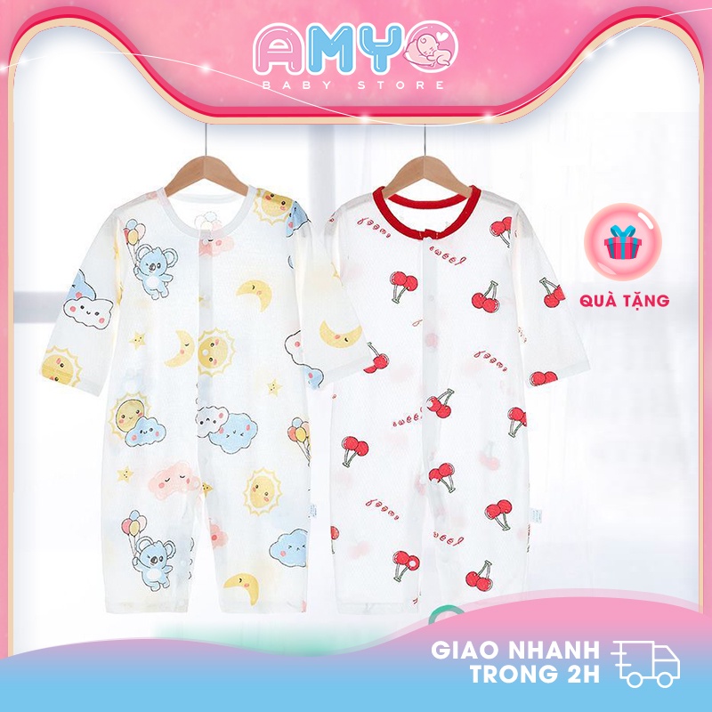 Bodysuit cho bé AMYO quần áo sơ sinh bộ body tay dài cho bé gái bé trai đầy tháng 3 6 9 12 tháng thôi nôi 11.BDL01.04-1