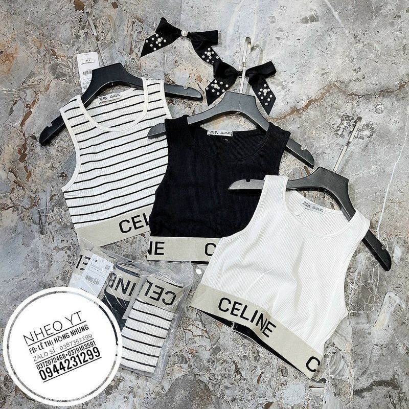 Áo Tăm croptop viền bo chữ CL xinh dáng ngắn