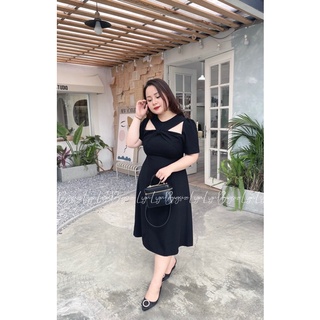 Váy Bigsize MiDi cổ xoắn 3 màu ( đen , nâu kem , trắng ) ( 58-95kg)