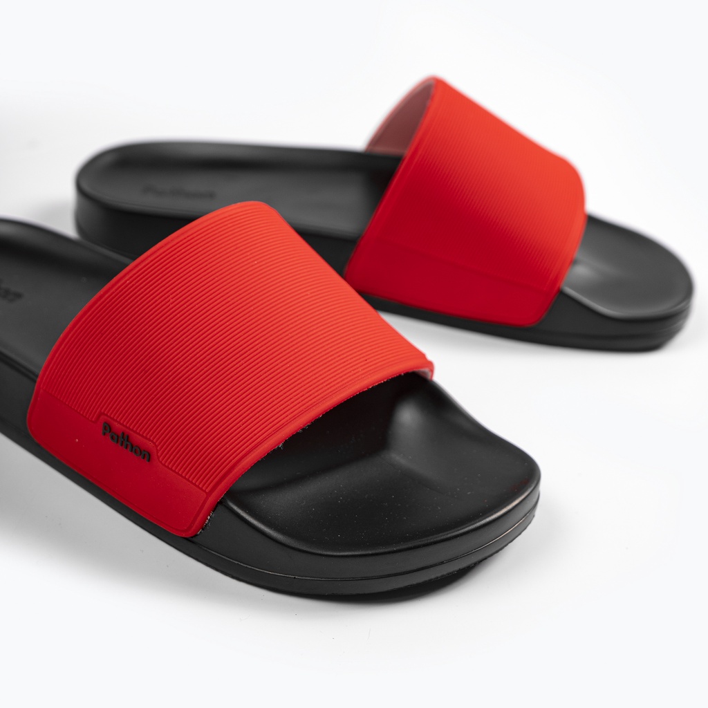 Dép nam nữ quai ngang slipper Pathon quai PVC và đế PU đen quai đỏ Mẫu SD26