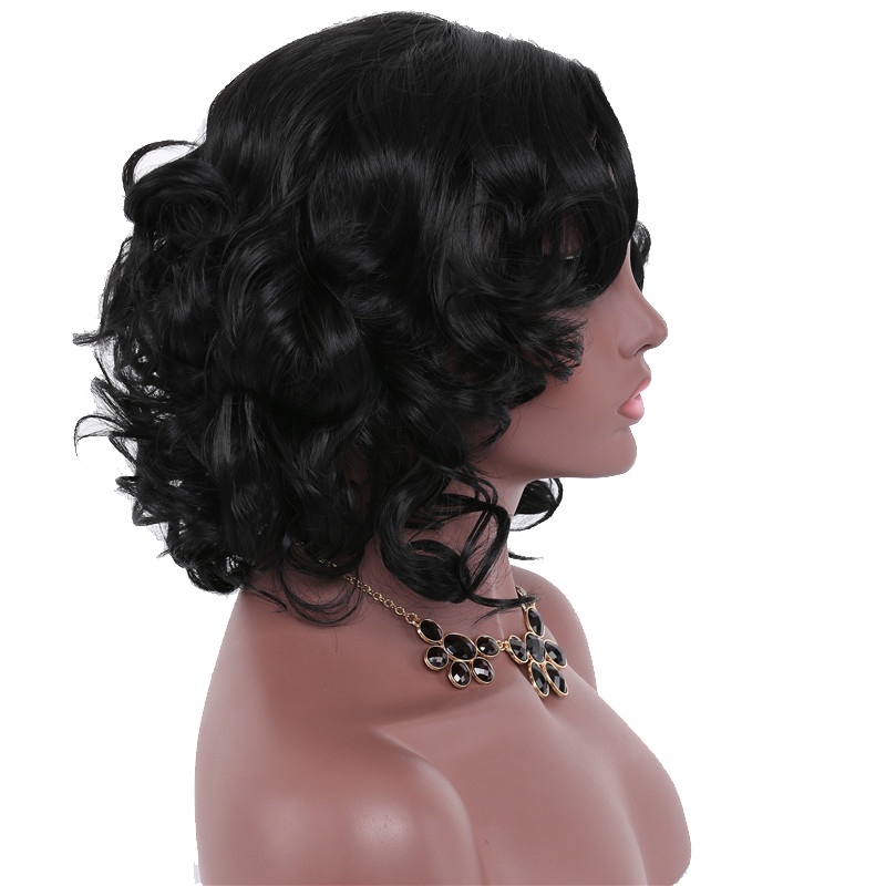 Women Full Wavy Wig Black Short Natural Kinky Curly Hair Synthetic Cosplay Party ☆BjFranchisemall