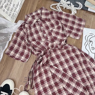 ĐẦM SƠMI CARO CỘT EO