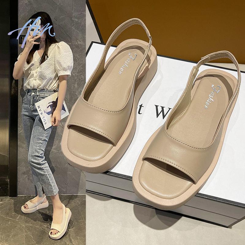 Giày Sandal Đế Dày Bằng Chất Liệu Da Phong Cách Pháp Thời Trang Mùa Hè Dành Cho Nữ 2022