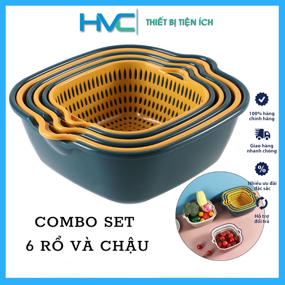 Rổ nhựa chữ nhật đựng đồ kèm chậu, rỗ nhựa chữ nhật , bộ 3 rổ 3 chậu rửa cao cấp