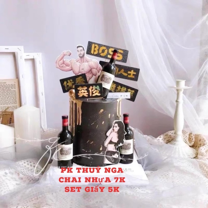 Combo 5 chai rượu vang mô hình trang trí bánh kem ( không có nước )