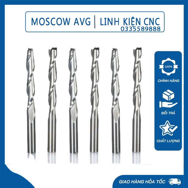 Mũi Xoắn 2 Me Cắt Gỗ Phá Thô Gỗ Lọng Gỗ 2D Cán 4mm Tổng Dài 45 60mm Lắp Máy CNC