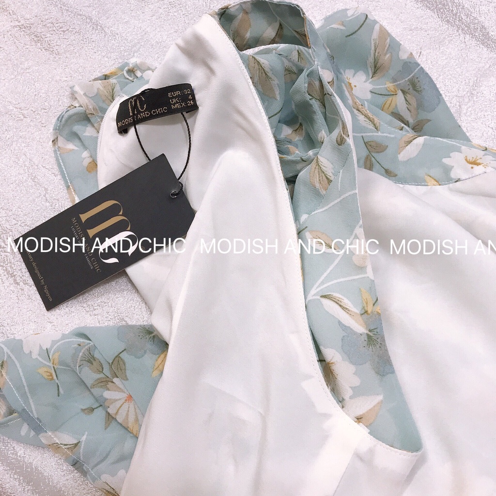 Váy xòe voan hoa xanh trễ vai dễ thương V093 - MC phân phối chính thức ( kèm ảnh thật shop tự chụp)
