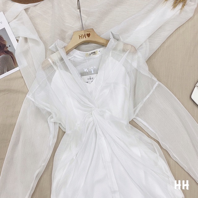 Set áo sơ mi + váy 2 dây