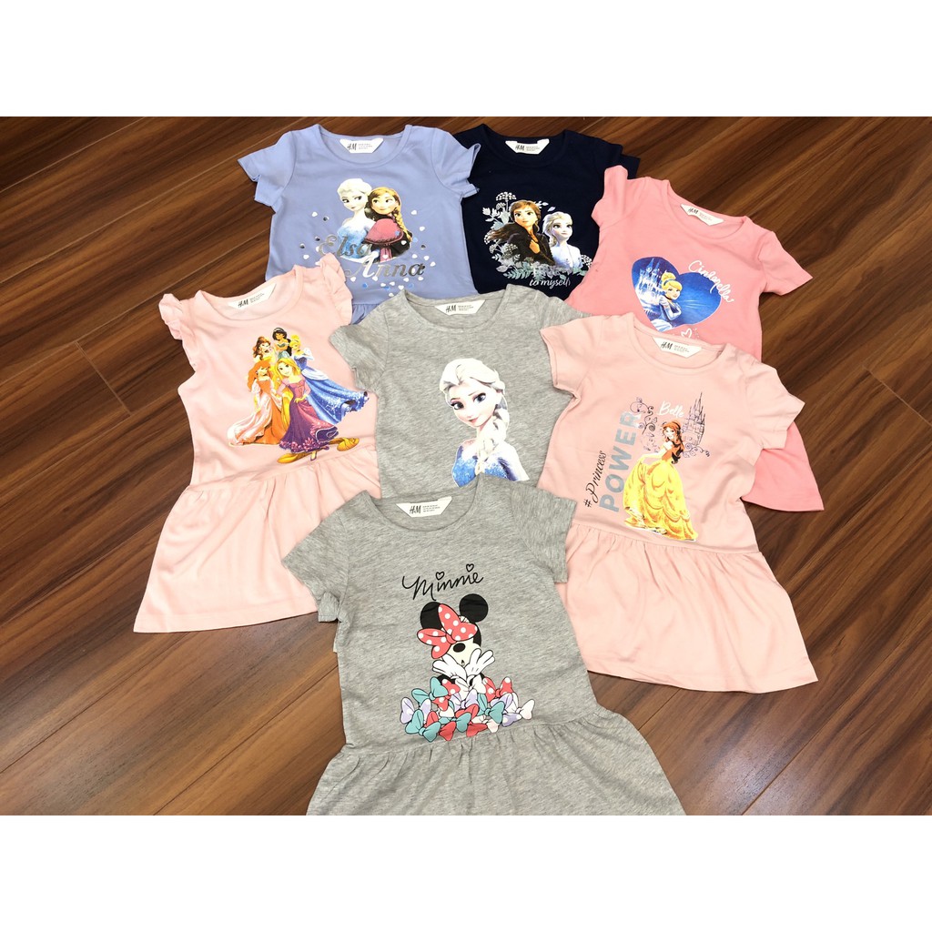 Mã 8932: Váy H&M bé gái toàn mẫu Mickey, Elsa, vải dư, chất vải cotton và hình in đẹp