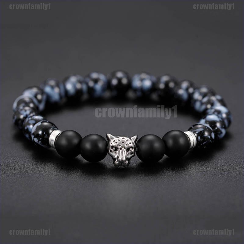 Vòng Tay Chuỗi Hạt Đen Khắc Mã Não Và Da Báo