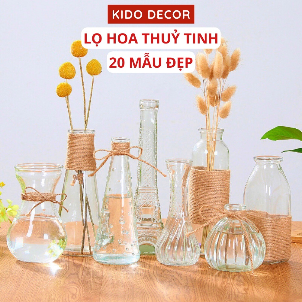 Lọ Hoa Decor Thuỷ Tinh, Bình Hoa Trang Trí Cuốn Dây Thừng KIDO