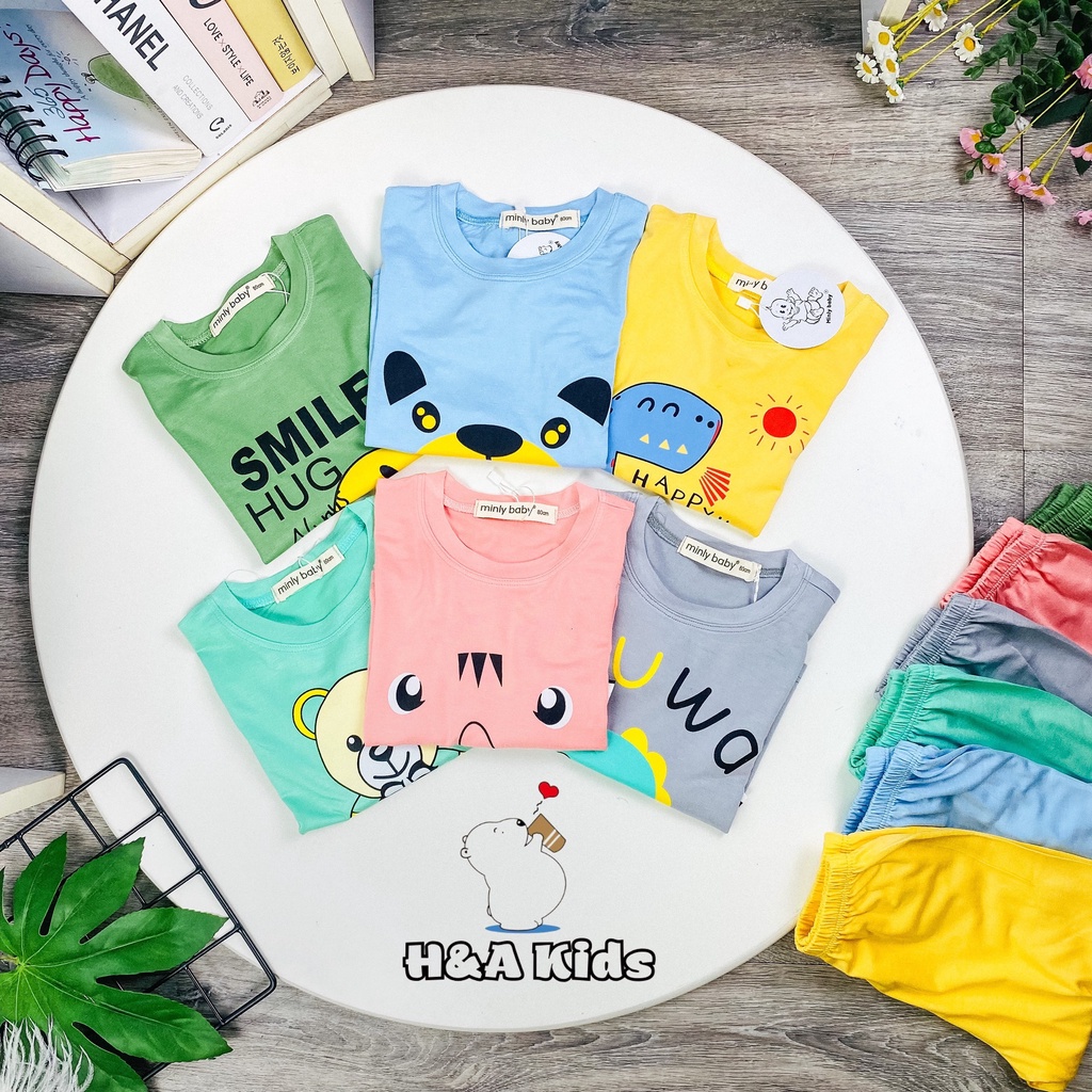 [Bé 20-33kg] Bộ tay dài thun lạnh SIZE ĐẠI Minky mom in hình trước ngực phối tay sọc cho bé trai bé gái từ 20-33kg