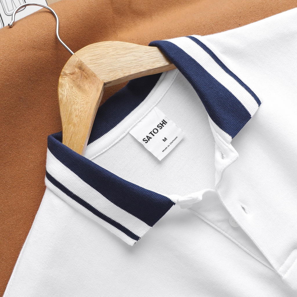 [Mã LTP50 giảm 50000 đơn 150000] Polo STS Diamond chất Pique dáng ôm màu Trắng Viền cổ xanh Lớn SAPL58 | Hẻm Store | | BigBuy360 - bigbuy360.vn