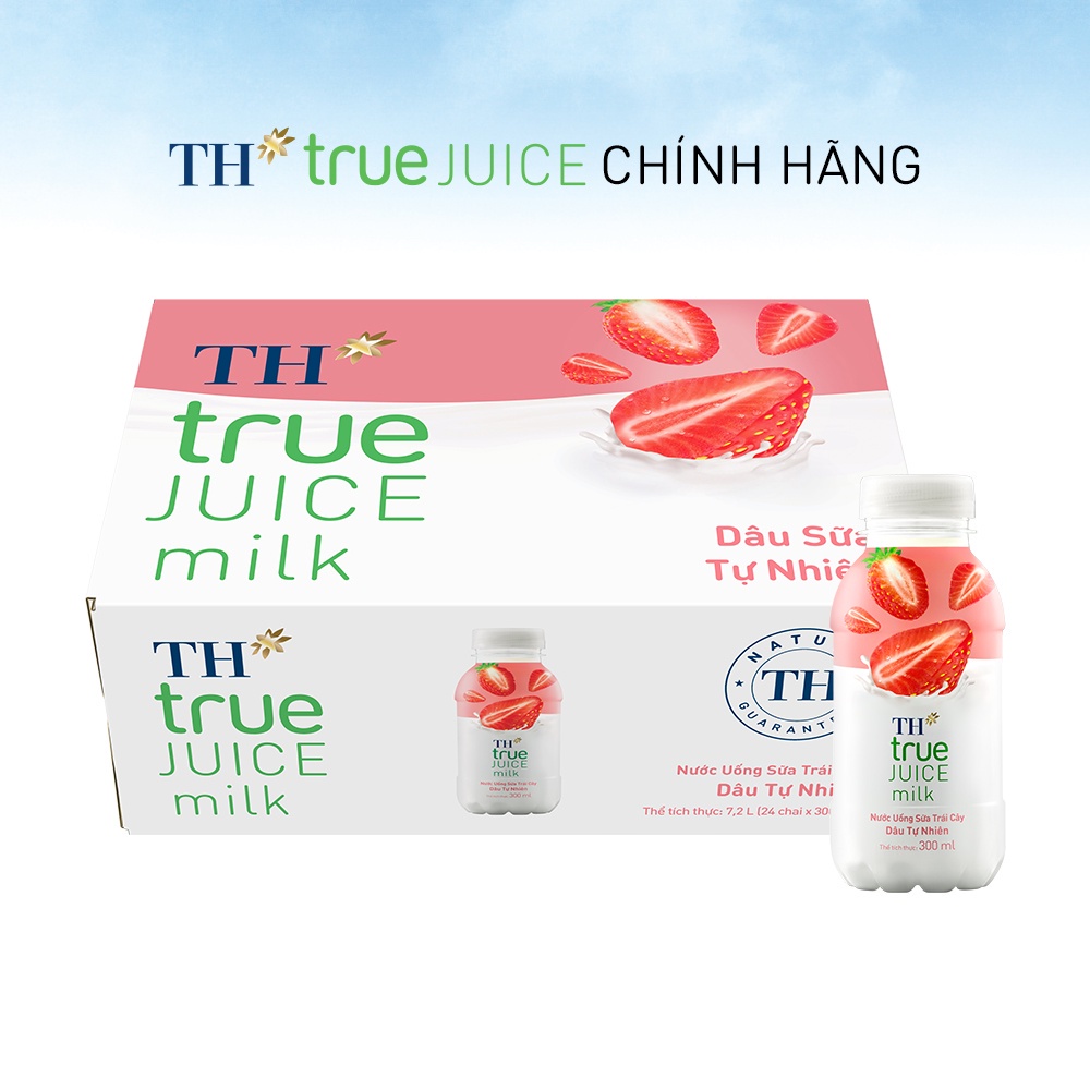 Thùng 24 Chai Nước Uống Sữa Trái Cây Dâu Tự Nhiên TH True Juice Milk 300ml