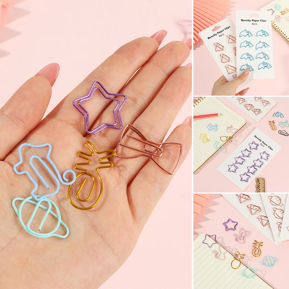 Bộ 8 kẹp đánh dấu trang sách bằng kim loại nhiều màu sắc thiết kế sáng tạo đáng yêu