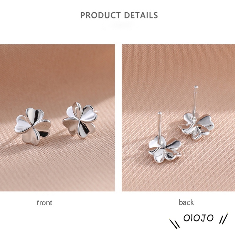 Bông tai bạc S925 hình cỏ bốn lá / trái tim thời trang Hàn Quốc cho nữ