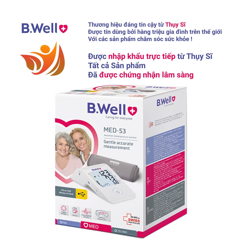 Máy đo huyết áp bắp tay điện tử tự động b.well med 53 - bwell y tế 360