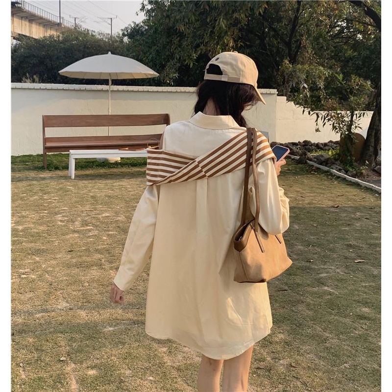 Áo Khoác Sơ Mi Giả Hai Lớp Phong Cách Hàn Quốc Thời Trang Cho Nữ