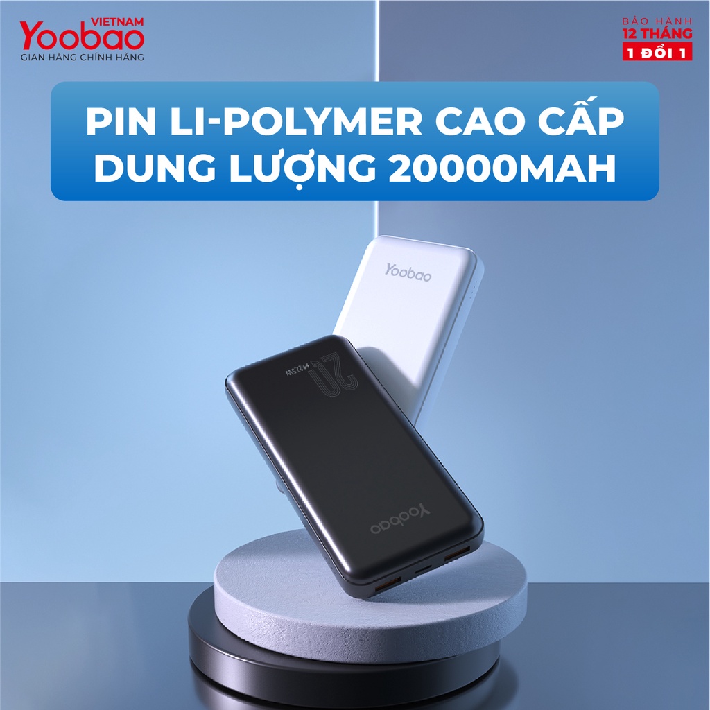 Pin sạc dự phòng 20000mAh D20Q Yoobao PD 20 Sạc nhanh công suất 22,5W- Dùng cho Iphone 11,12, Huawei