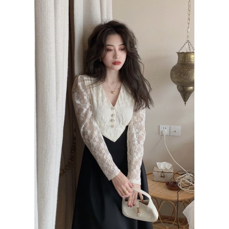 Đầm Ren Nữ Dài Tay Cổ Chữ V Quyến Rũ | BigBuy360 - bigbuy360.vn