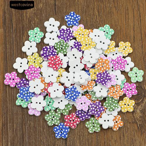 Set 100 nút hình hoa chấm bi dễ thương 20 X 2mm tự làm may vá thủ công