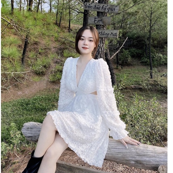 Đầm lông vũ cut out hở lưng H3721 (hình thật trên sàn)
