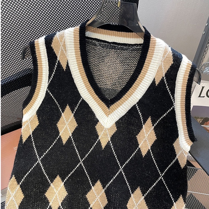 Áo sweater Dệt Kim Không Tay Màu Đen Đính Đá Thời Trang Mùa Thu Dành Cho Nữ