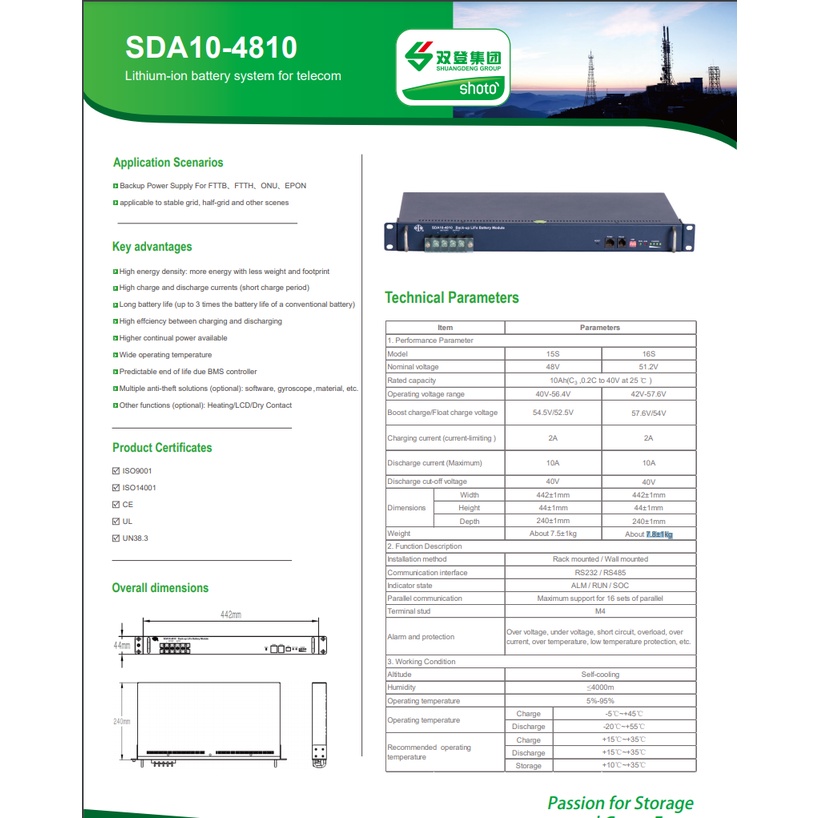 Pin Lithium Shuangdeng Shoto SDA10-4810 48V 10Ah