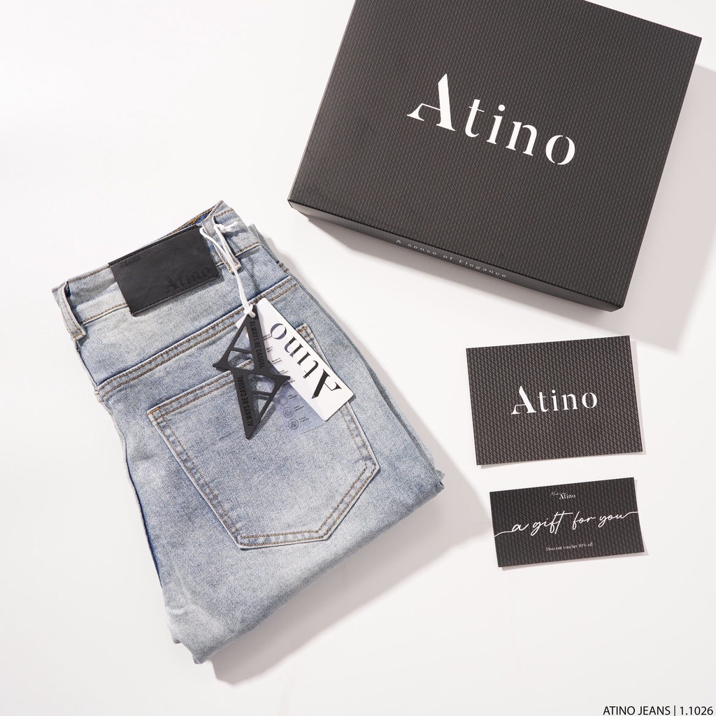 Quần Jean Nam Ghi Sáng Trơn ATINO Chất Liệu Jean Pha Spandex Form Slim-Fit QJ1.1026