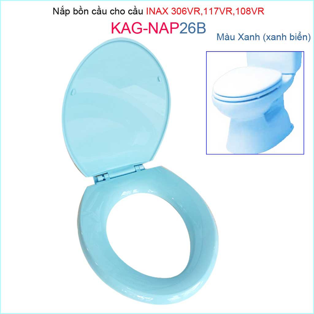 Nắp đậy bồn cầu Inax KAG-NAP26B cho C117, C306, C108, nắp bồn cầu 2 khối nhựa xanh biển dày bóng đẹp