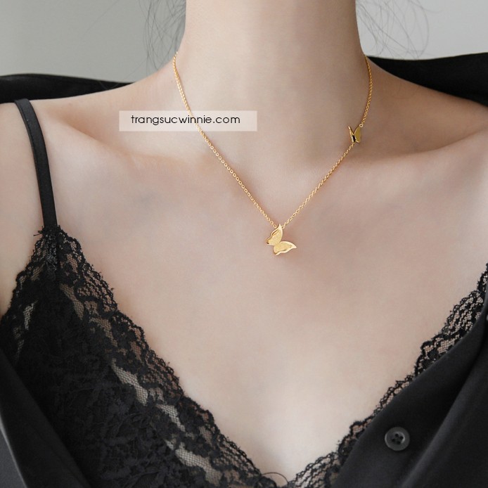 Dây chuyền nữ titan bướm matte vàng gold