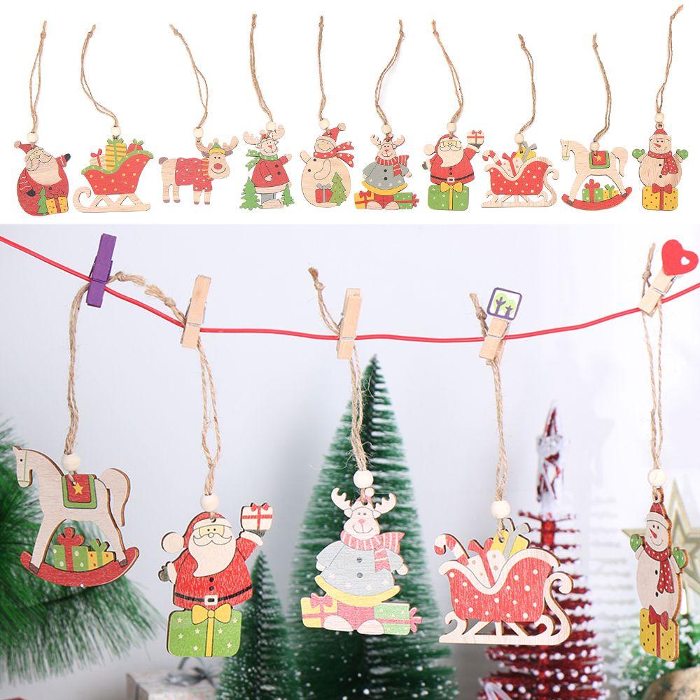 KUNHEV Set 4 / 5 Phụ Kiện Treo Trang Trí Giáng Sinh Bằng Gỗ DIY