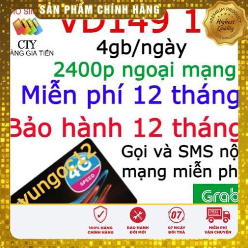 Siêu sale_ ( MIỄN PHÍ 1NĂM) SIM VINA 4G VD149 12T- TẶNG 1460GB+4GB/NGÀY VÀ SIM VD89 TẶNG 720GB/NĂM GỌI MIỂN PHÍ