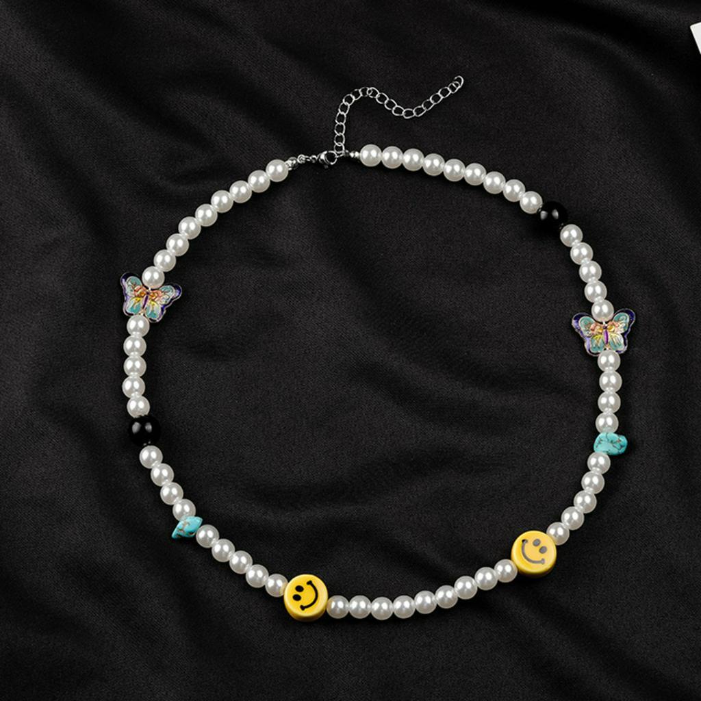 Dây chuyền chuỗi dài xỏ hạt hình bướm mặt cười thời trang