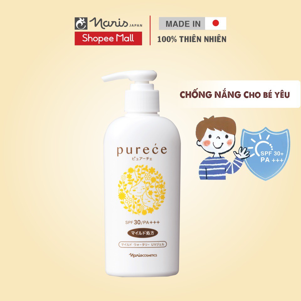 Gel chống nắng Naris Purece Body Mild Watery UV Gel 180ml/ 1 chai, cho mẹ và bé của Nhật