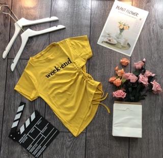 Áo thêu chữ rút eo