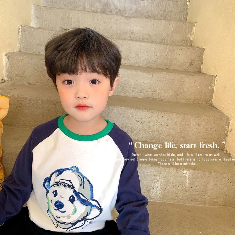 Boys long-sleeved T-shirt 2021 spring, small and medium-sized children's bear print bottoming shirt, children's Korean style Western-style cotton top