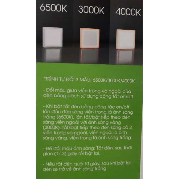 Đèn LED Ốp trần Vuông đổi màu 3 chế độ sáng 24W D LN24L ĐM 247x247/24W