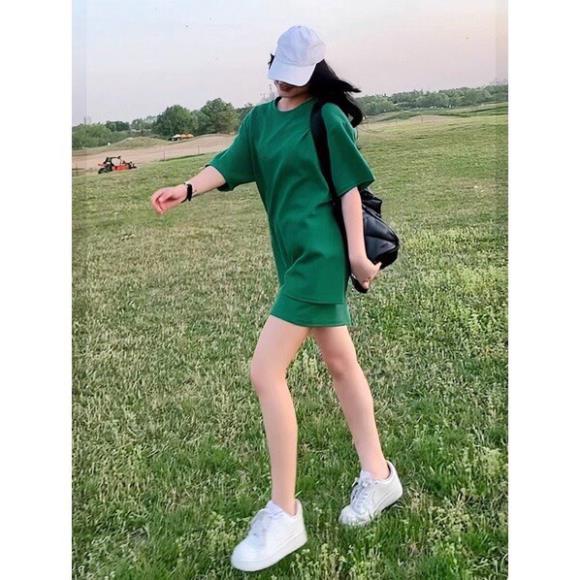 SET ÁO phông hè tay lỡ dáng rộng cùng quần xanh đồng bộ trẻ trung cực xinh FREESIZE CHo nữ