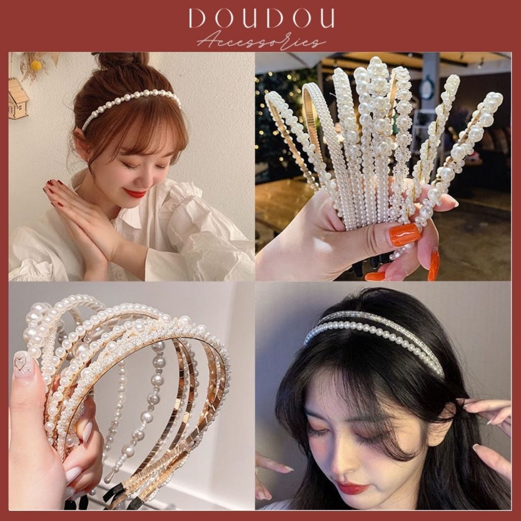 Băng đô cài tóc đính ngọc trai nhân tạo Doudou Hàng cao cấp Bờm tóc nữ phong cách Hàn Quốc Hot Trend Tiktok FG002