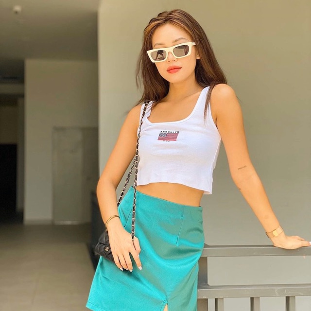 Áo croptop, áo ngắn nữ thun cờ mỹ brooklyn Unisex dưới 55kg LuxxyStore