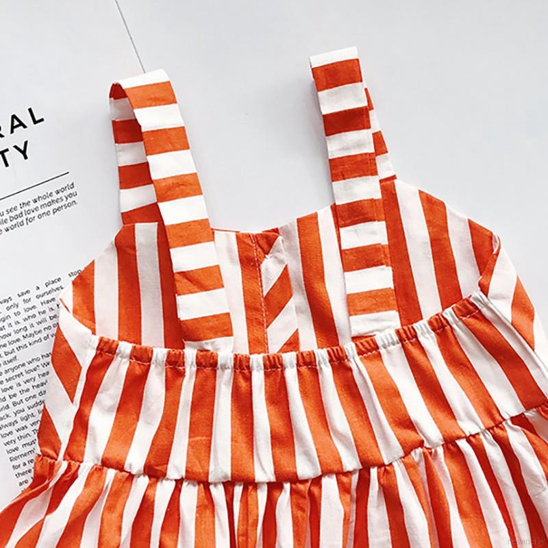 Đầm sát nách hoạ tiết kẻ sọc phong cách Hàn Quốc cho bé